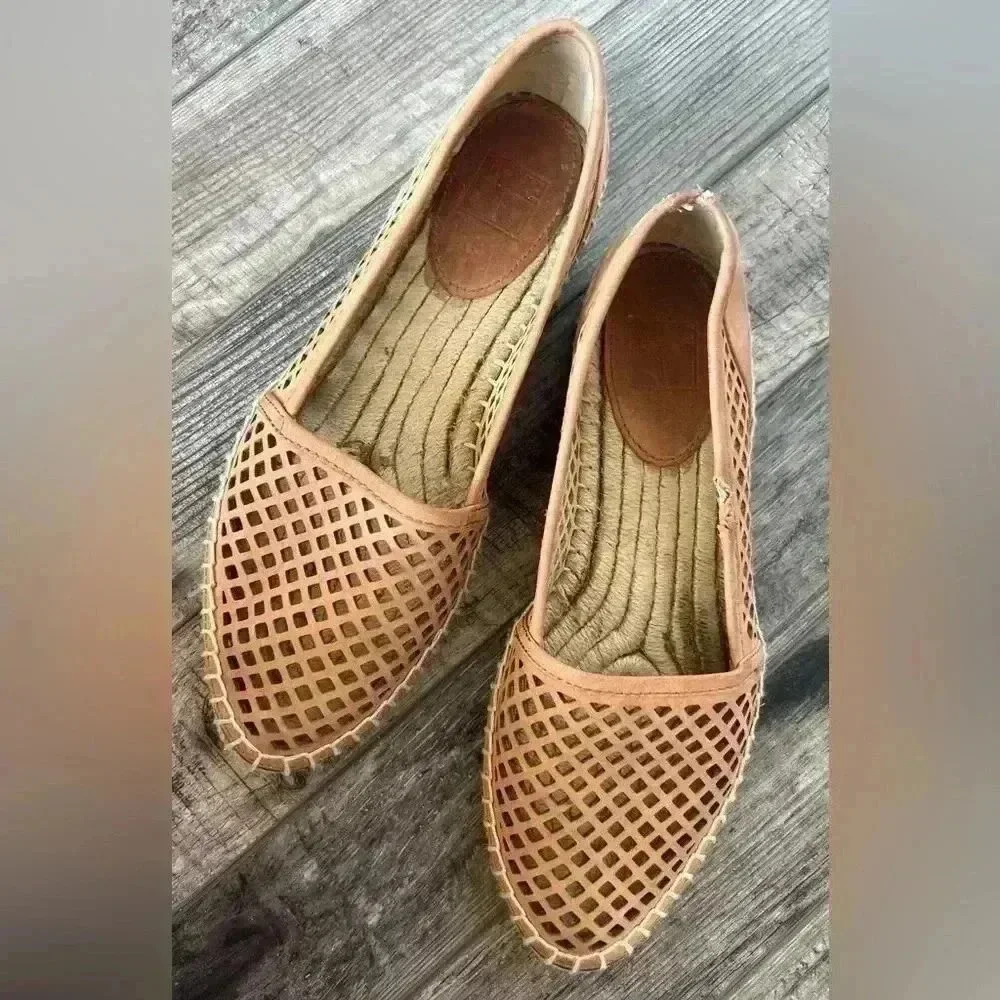 Frye Lee A line perforated espadrille sz 8 Slip on sandal leather jute shoe